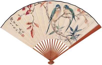 陆抑非 甲午（1954年）作 花鸟 成扇